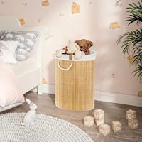 Panier à linge en bambou et rotin avec couvercle, panier à linge en bois tressé avec doublure en tissu amovible, poignées en corde, panier de rangement pour jouets et vêtements