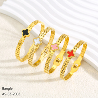 Bracelet élégant en acier inoxydable plaqué or 18 carats avec zircon incrusté en forme de fleur à quatre feuilles, coloré, pour femme, cadeau écologique, ODM OEM
