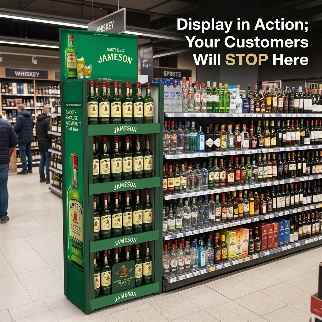 Custom Wine Display Rack 48 Bottles 4-Tier Metal Liquor Merchandiser Knock Down Folding Floor Display Stand for Liquor Store — view 1