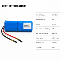 Batterie LiFePO4 12,8 V 4 Ah à longue durée de vie, pack de batteries lithium-ion avec coque PVC IP54 pour alimentation de secours UPS et communication