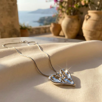 Conjunto de Joyería Y2K de Acero Inoxidable 304, Collar y Pulsera con Diseño de Corazón de Metal Líquido Electrolítico, Estilo Futurista para Mujer, Venta al Por Mayor
