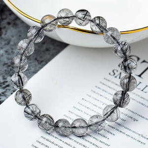 Bracelet en pierre naturelle, charme en quartz noir rutilé, perles, ST329 - Product Image 3