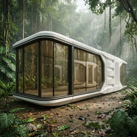 Maison capsule spatiale de luxe en structure acier, cabine modulaire préfabriquée pour hôtel-resort, camping de glamping, hébergement intelligent