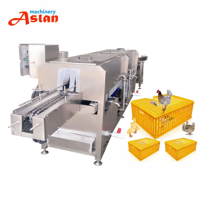 Poultry Factory Chicken Crate Washing Machine / Electric Conveyor Type Plastic Chicken Coop Cleaning Machine
