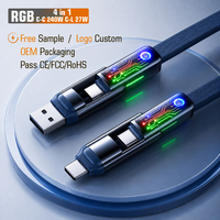 Nuevo Diseño al por Mayor, Cable de Carga Rápida PD de Silicona 4 en 1 Tipo-C RGB de Zinc Multicolor, 240W 27W 1.68M para Computadora