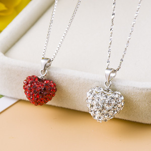 CDO02 925 plata esterlina sólida en forma de corazón <span class=keywords><strong>Shambala</strong></span> cuentas de cristal completo colgantes para collar mujeres niñas joyería - Product Image 2
