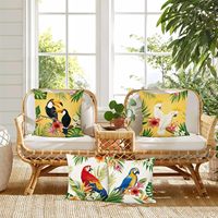 Housse de coussin tropical avec motif de toucan, décoration extérieure avec motif de feuille de plante et de perroquet, housse de coussin en lin pour canapé et lit