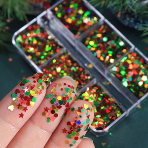 6 Grids Christmas Nail <b>Sequins</b> Mixed Style Laser Holographic Round Star Flakes Nail <b>Art</b> Decoration Stickers for Manicure - Product Image 2
