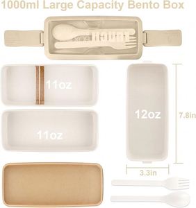 Fiambrera Bento japonesa de 3 capas sin BPA, contenedores de capa superior a prueba de fugas ecológicos con paja de trigo para preparación de comidas - Product Image 5