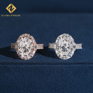 Anillo de compromiso y boda de plata S925 con diamantes de moissanita ovalados tipo halo y doble fila de circonitas, para mujer - Product Image 1