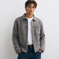 Veste surchemise vintage en laine pour homme avec col montant et doublure en cachemire