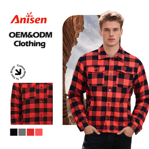 Hot Sale Warm Winter <strong>Mens</strong> Sherpa <strong>Fleece</strong> Lined Plaid <strong>Shirt</strong> Cheap Designer <strong>Men</strong> Long Sleeve Custom Flannel <strong>Shirts</strong> - Product Image 1