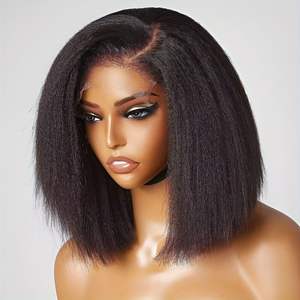 Promotion Letsfly 24$ Perruques Bob Full Lace Frontal 13x4 Yaki Kinky Straight 100% Cheveux Humains 12-16 pouces Haute Qualité - Product Image 1