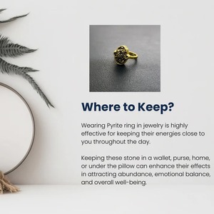 Pyrite Hamsa Hand <b>Ring</b>, <b>Adjustable</b>, Unisex - Product Image 3