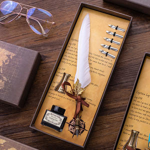 Stylo de trempette de calligraphie gothique à 5 plumes de <span class=keywords><strong>feuille</strong></span> de couleur dorée Antique ensemble de stylo cadeau de fontaine avec boîte - Product Image 2