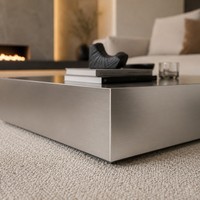 Table basse carrée de luxe en acier inoxydable, table centrale en métal à profil bas pour salon moderne et mobilier d'hôtel