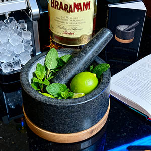 ชุดครกและสากหินแกรนิตธรรมชาติขนาดใหญ่พิเศษ พร้อมฐานไม้กันรอยขีดข่วน ตัวอย่างสินค้า - Product Image 2