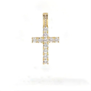 Collar con Cruz y Diamantes Redondos de Corte Brillante, Unisex, para Uso Diario, Oro Blanco, XL-382 - Product Image 5