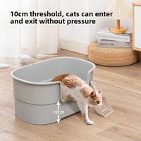 Grande litière semi-fermée pour chat, anti-éclaboussures, entrée basse, sûre pour chatons et chats adultes, facile à nettoyer, accessoire de toilette pour animaux de compagnie