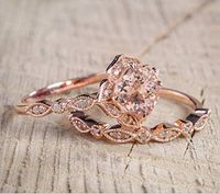 MAIHAO Conjunto de anillos de piedras preciosas rosas chapados en oro rosa de 18 quilates, conjunto nupcial para mujer, joyería para mujer, talla 6-10 (código estadounidense 6)