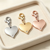 Pendentif Cœur Personnalisé en Acier Inoxydable avec Fermoir Mousqueton, Breloque Cœur Simple Ornée de Strass Personnalisables pour Bijoux DIY