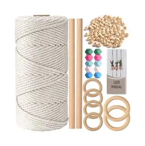 Perles en bois de couleur avec macramé pour bricolage tenture murale 3mm cordon en macramé naturel bricolage Kits de démarrage de cintre de plante