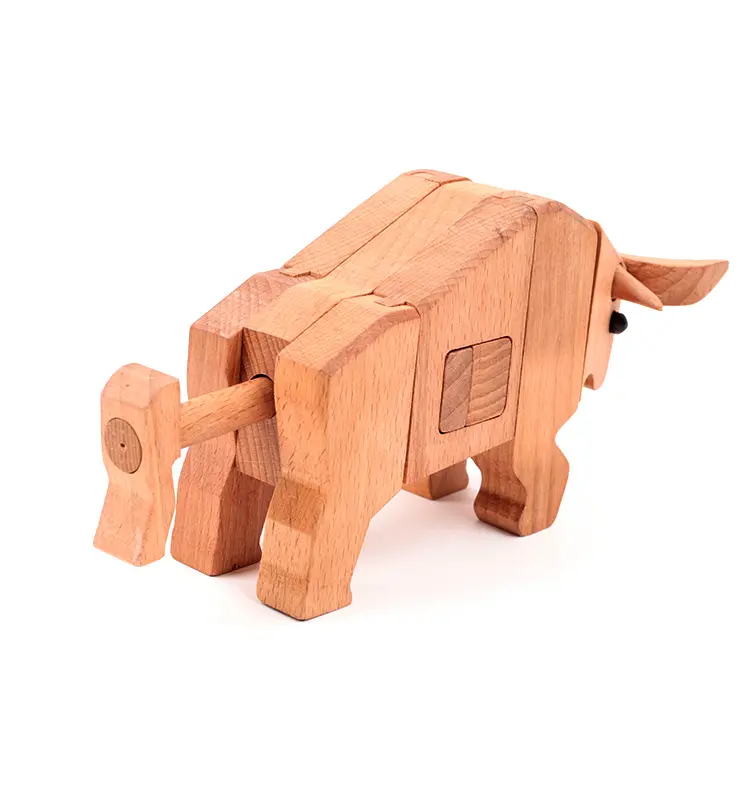 Juguete de bloques de construcción educativos de vaca de madera con junta de mortaja y espiga