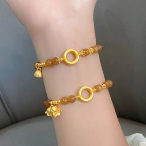 Pulsera de Moda con Imitación de Jade Amarillo y Loto, Cuentas de Piedras Preciosas Naturales, Pulsera Vintage Hecha a Mano con Ágata Roja y Detalles en Oro - Product Image 4