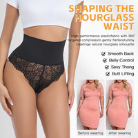 Culotte gainante taille haute en dentelle pour femme, string sexy, effet ventre plat, post-partum, respirante et confortable