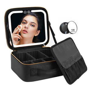 Estuche organizador de maquillaje de viaje con luz LED Recargable Ajuste de 3 colores Espejo cosmético Cierre de cremallera Estilo de moda - Product Image 1