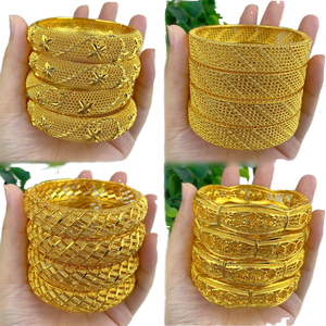 Middle East Cross-Border 24K Gold Plated <b>Copper</b> Alloy Open Hollow Geometric Trendy <b>Bangles</b> Women's Bridal Anniversary Jewelry - Product Image 1