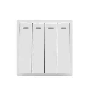 Wall Light Switch British Standard Modern White Color 4 Gang 2 Way Electrical Wall Switches And Sockets For Home