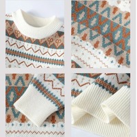 Sweater Pria Vintage Model Longgar Kerah Bulat Trendy Jepang Warna Kontras Anti Pilling Streetwear Rajutan