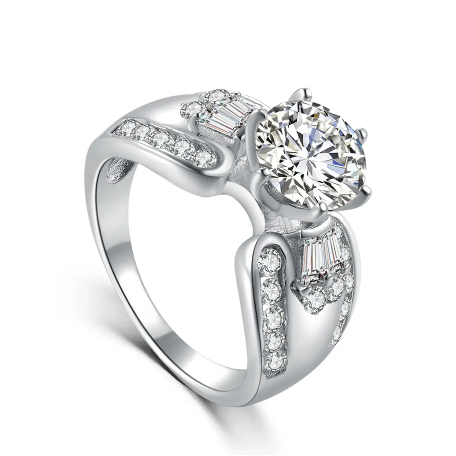 Custom Jewelry Zircon Diamond Engagement Ring Gold Plating 925 Sterling Silver Wedding Vintage Love Rings