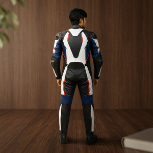 Traje de Motociclismo de Cuero para Hombre, Color Negro y Blanco, Manga Larga, Impermeable - Product Image 4