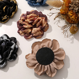 Retro Hong Kong Estilo Temperamento Burnt Borda Tecido Espumante Camélia <span class=keywords><strong>DIY</strong></span> Borda Clipe Cabelo Corda Peito Tecido Flor Broche - Product Image 6