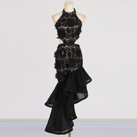 Ocstrade Design de mode 3D fleur femmes robes décontracté été O cou évider asymétrique maille volants tenue décontractée pour dames