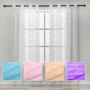 High Quality Wholesale Custom Modern Finished Drapes White Tulle Sheer Curtain Foil Silver Curtain