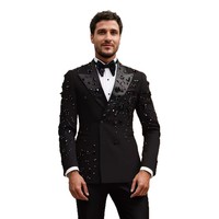 Smokings de mariage en cristal de luxe personnalisés, ensemble 1 pièce, veste à revers en pointe, costumes pour hommes, vêtements de marié perlés, costume de soirée formel