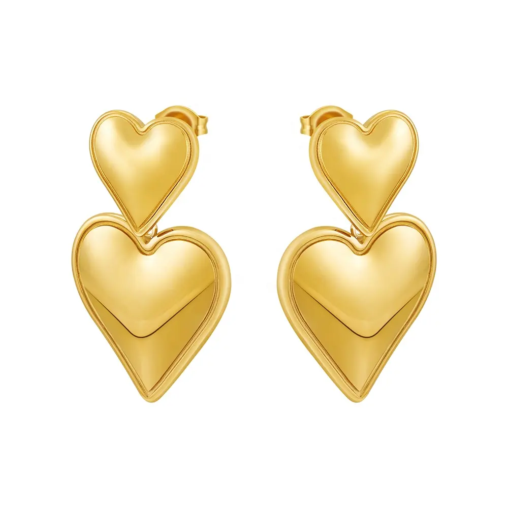 Ultime 18K oro placcato in acciaio inox gioielli doppio amore a forma di cuore unico orecchini pendenti per le donne regali orecchini E231465