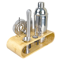 Kit de shaker pour barman Maker Bartender Silver 750 ml avec support en bambou, accessoires, outils, acier inoxydable, coffret cadeau pour bar à cocktails