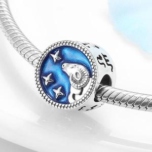 Reale 925 sterling silver 12 Stelle Acquario di Saggezza Dello Smalto Blu Del Branello di Fascini per I Braccialetti dei monili del Regalo Del Partito Quotidiano CALDA VENDITA - Product Image 2