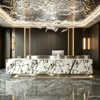 Comptoir de réception de spa en MDF laqué brillant de luxe, comptoir moderne avec texture marbre, taille personnalisée, design pour hôtel, salon, usine