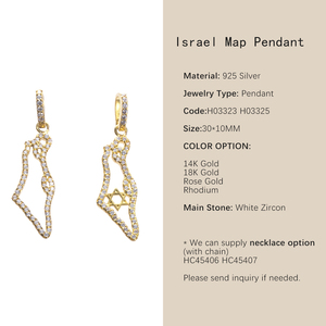 925 Sterling Bạc Trang Sức Israel Của 18K Vàng Mạ Đồ Trang Sức Ngôi Sao Của David Israel Bản Đồ Mặt Dây Chuyền Quyến Rũ Vòng Cổ Với Zircon - Product Image 2