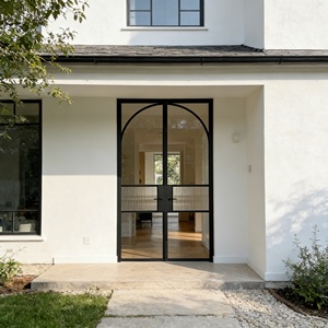 Modern Black Steel <b>Frame</b> French <b>Arch</b> Door, Tempered Glass Hinged Door for Villa, Apartment & Hotel Exterior/Interior - Product Image 2