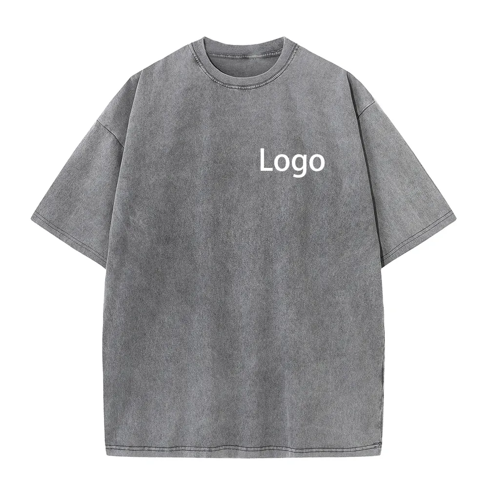 Camiseta personalizada para hombre con lavado ácido 100% algodón de gran tamaño, camisetas gráficas de talla grande, camiseta Vintage con logotipo estampado para hombre