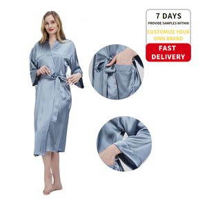 <span class=keywords><strong>Kimono</strong></span> Lungo in Pura Seta di Gelso 100% Colore Unito 2022 Lussuoso Pigiama Estivo <span class=keywords><strong>Sexy</strong></span> per Donne - Product Image 6