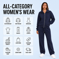 Ensemble 2 pièces décontracté pour femme : Sweat-shirt tricoté 140g, veste courte asymétrique à col revers et fermeture éclair, pantalon large – ODM