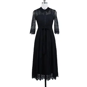 A Wholesale Custom 2023 Black Lace Floral Ladies Dresses Summer Vacation Dresses Women lady Elegant Romantic Women's Clothing