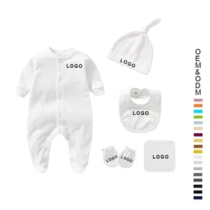 कस्टम 100% कपास सफेद नवजात बच्चे को उपहार कपड़े सेट बच्चे BodySuit, नई नवजात शिशु लड़कों और लड़कियों Rompers 6pcs सेट